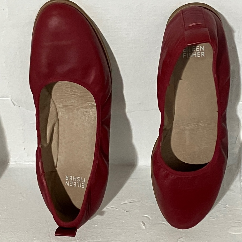 Eileen Fisher Notion Nappa Leather Red Flats - Picture 7 of 7